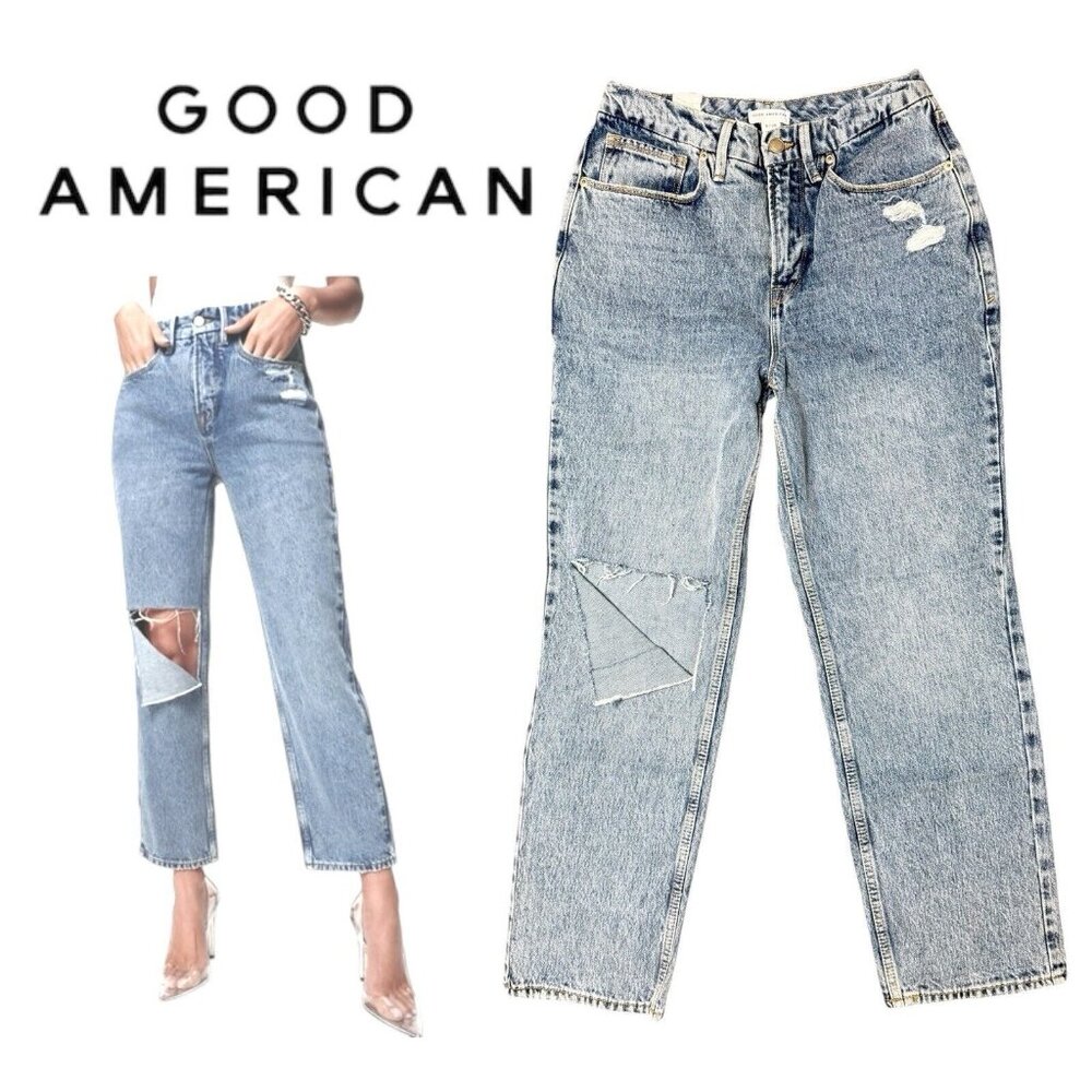 Good American Jeans Womens Size 4 /28 90s Duster Straight High Rise NEW GNDU999T